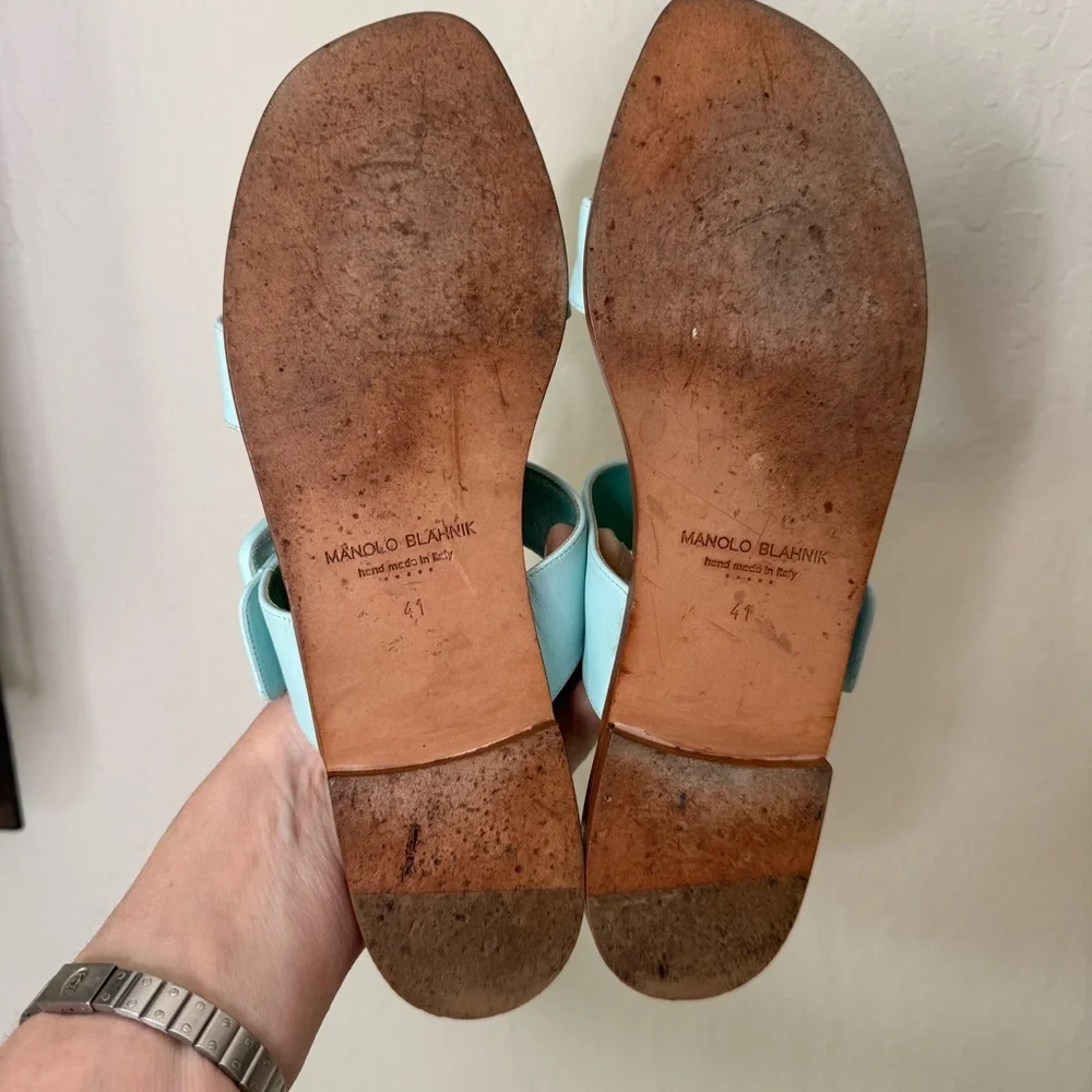 MANOLO BLAHNIK Tituba Buckle Slide Sandals Light Blue With Box Dust Bag Size 41 - Picture 15 of 16